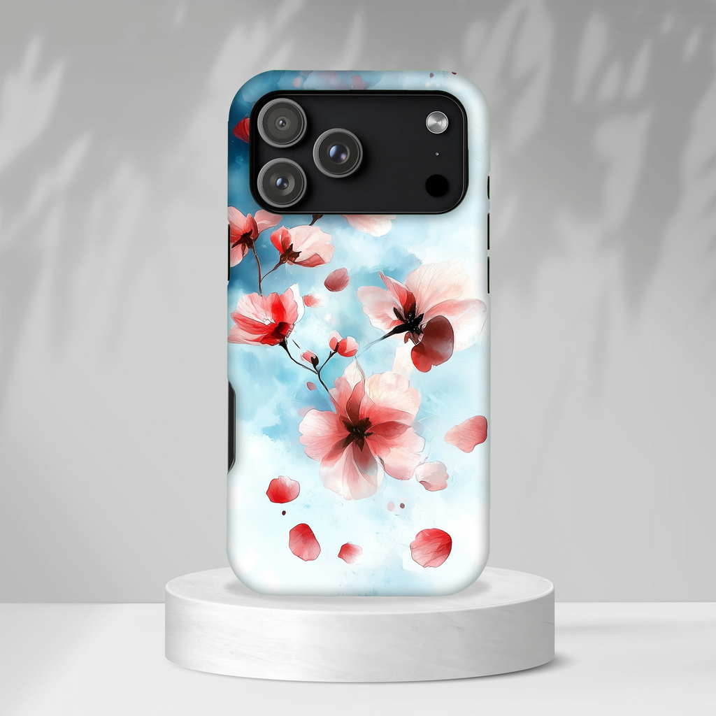 Floral Cherry Blossom iPhone Case | Pastel Pink Blue