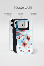 Custodia MagSafe per iPhone con motivo floreale di ciliegio | Rosa pastello e blu