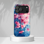 Custodia MagSafe per iPhone con motivo floreale di ciliegio in fiore | Acquerello rosa e blu