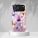 Custodia MagSafe resistente per iPhone con motivo acquerello floreale | Fiori di campo viola e gialli