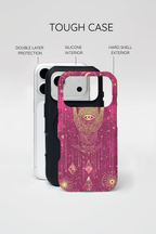 Mystic Hamsa iPhone Case | Gold Palm & All-Seeing Eye on Magenta Galaxy