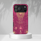 Mystic Hamsa iPhone Case | Gold Palm & All-Seeing Eye on Magenta Galaxy