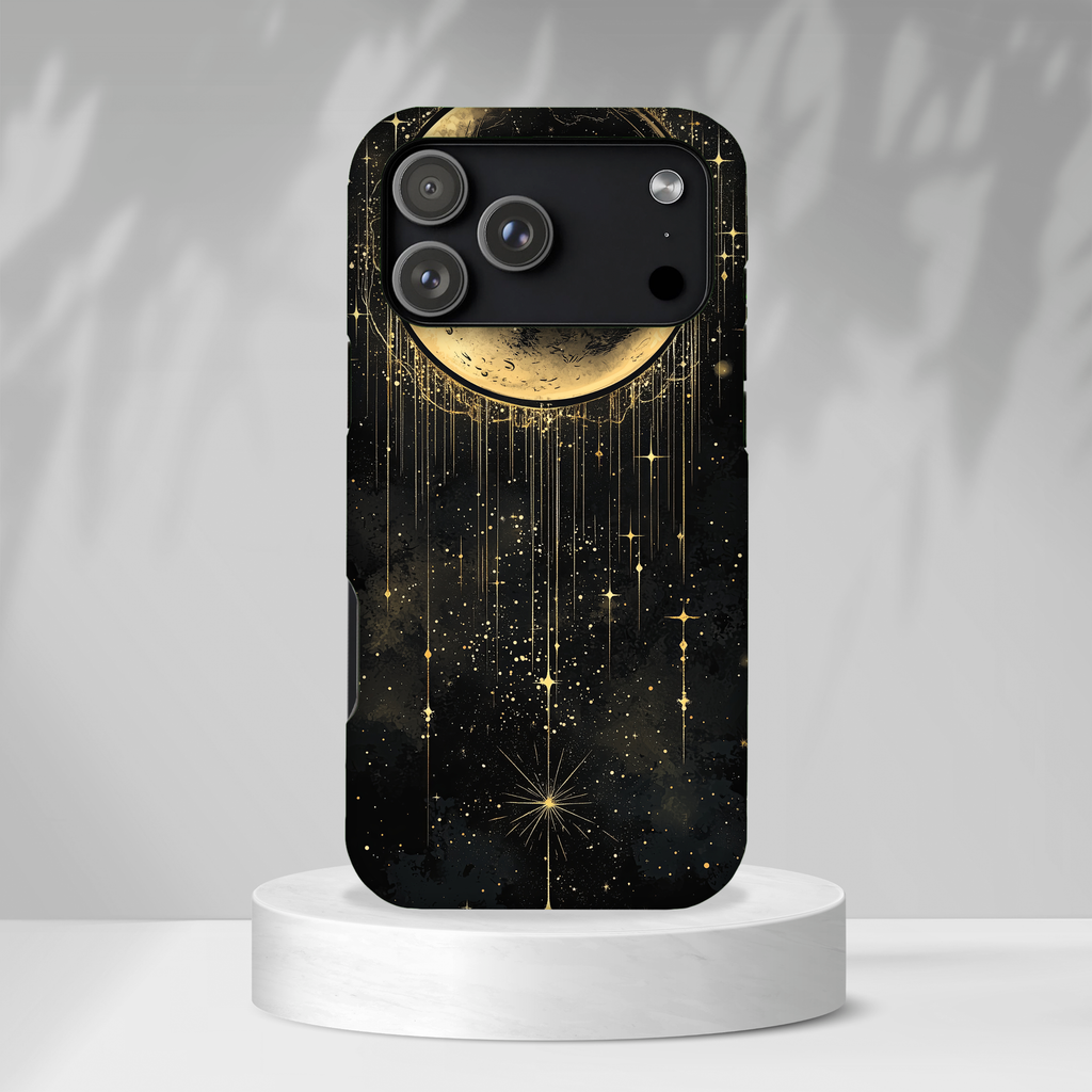Moonlit Crescent Tough iPhone Case | Gold Stars Night Sky