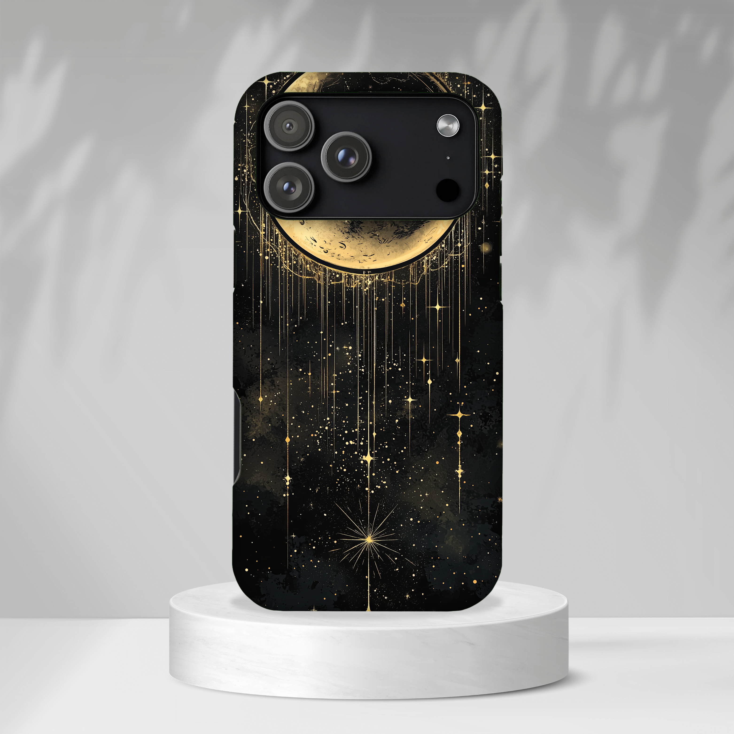 Moonlit Crescent Tough iPhone Case | Gold Stars Night Sky