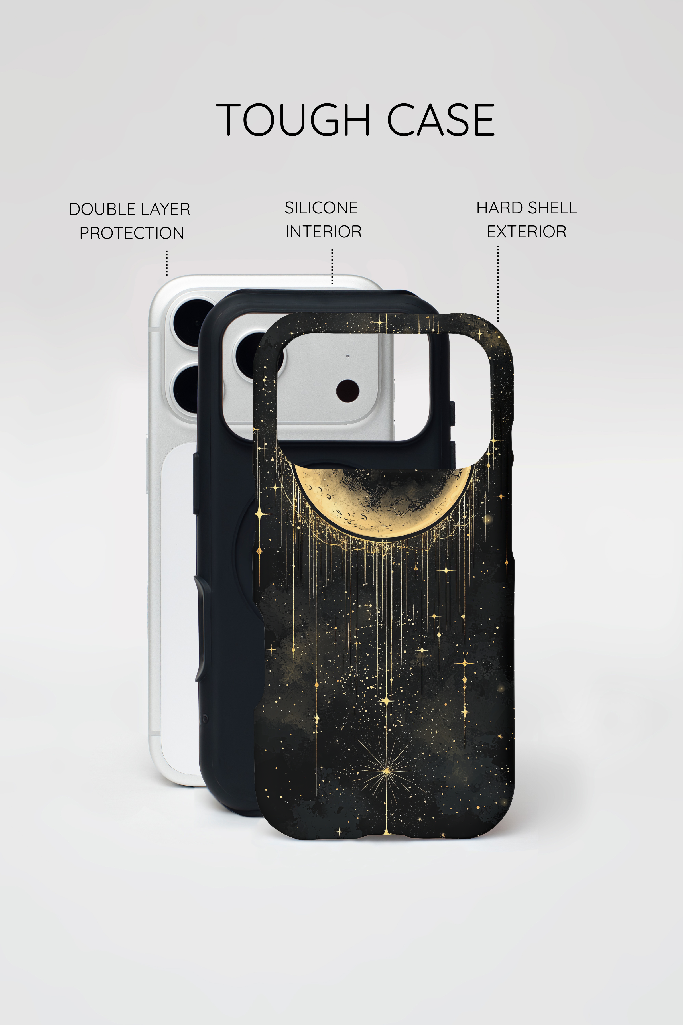 Custodia resistente MagSafe per iPhone Moonlit Crescent | Cielo notturno con stelle dorate