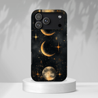 Celestial Moon Phases Tough iPhone Case | Gold Crescent & Full Moon Galaxy Design