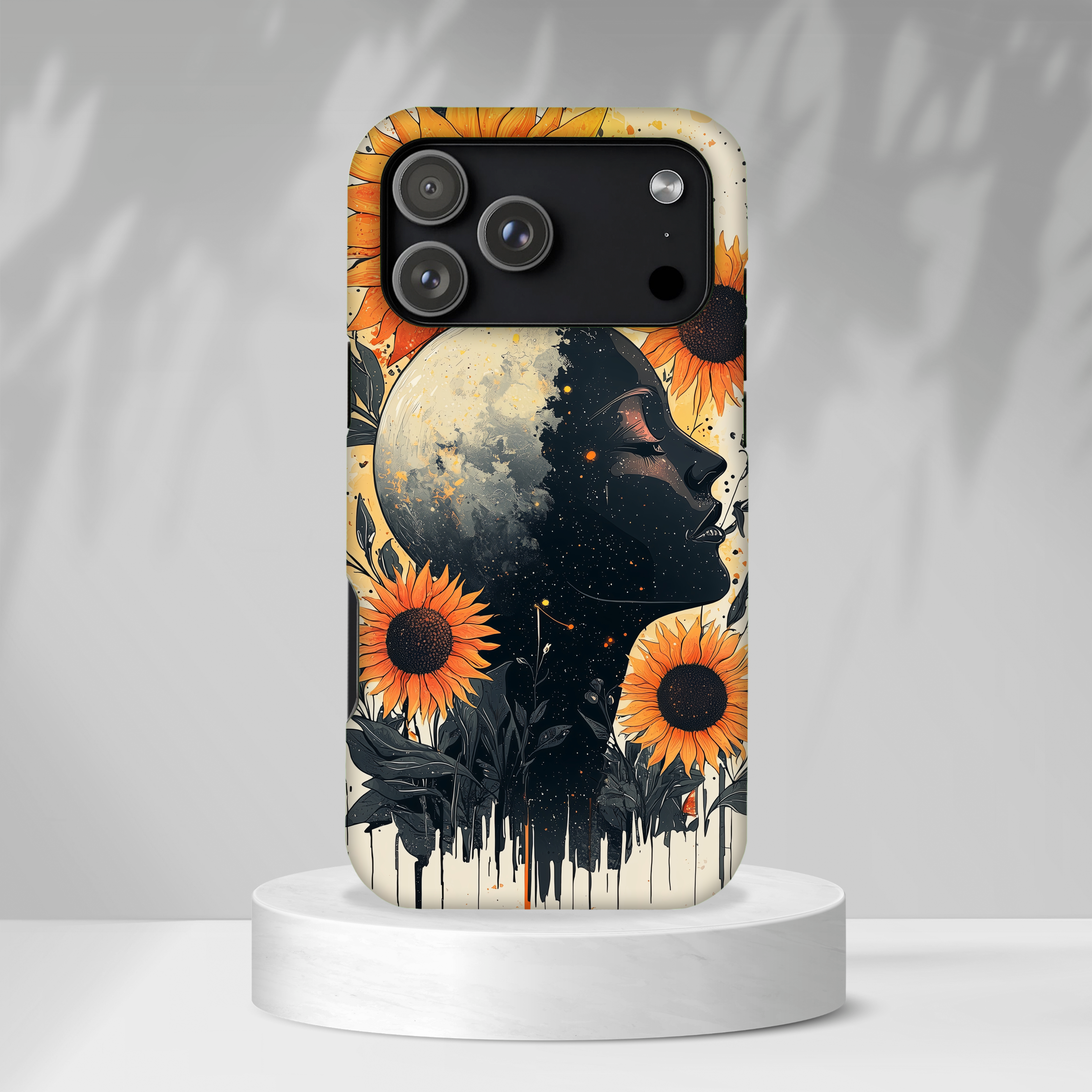 Sunflower Moon Art iPhone Case | Floral Celestial