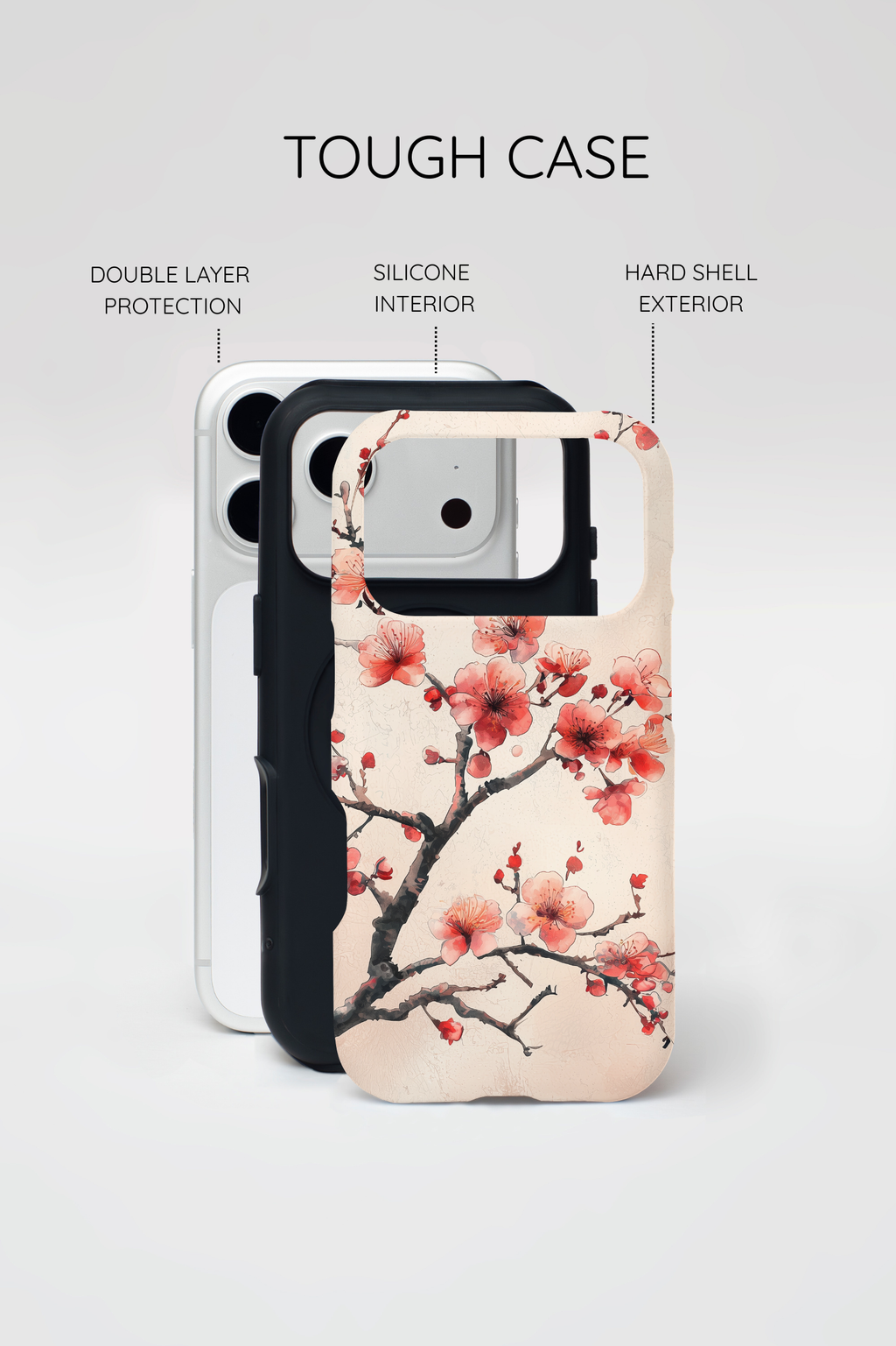 Cover MagSafe per iPhone con fiori di ciliegio | Motivo ramo floreale rosa
