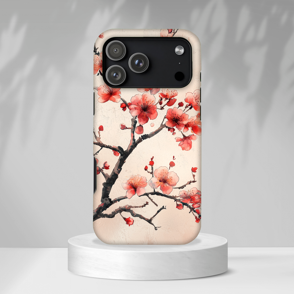 Cover MagSafe per iPhone con fiori di ciliegio | Motivo ramo floreale rosa