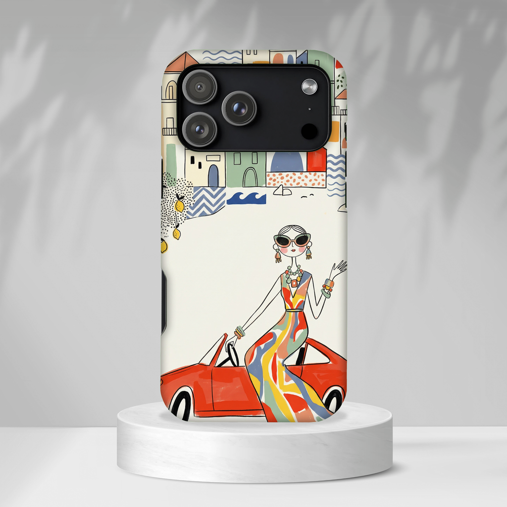 Elegante Cover Riviera per iPhone | Design Chic Donna Retrò in Decappottabile