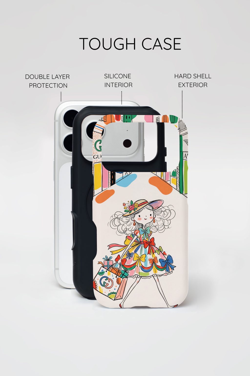 Cute Fashion Girl iPhone Case | Colourful Shopping Street Design