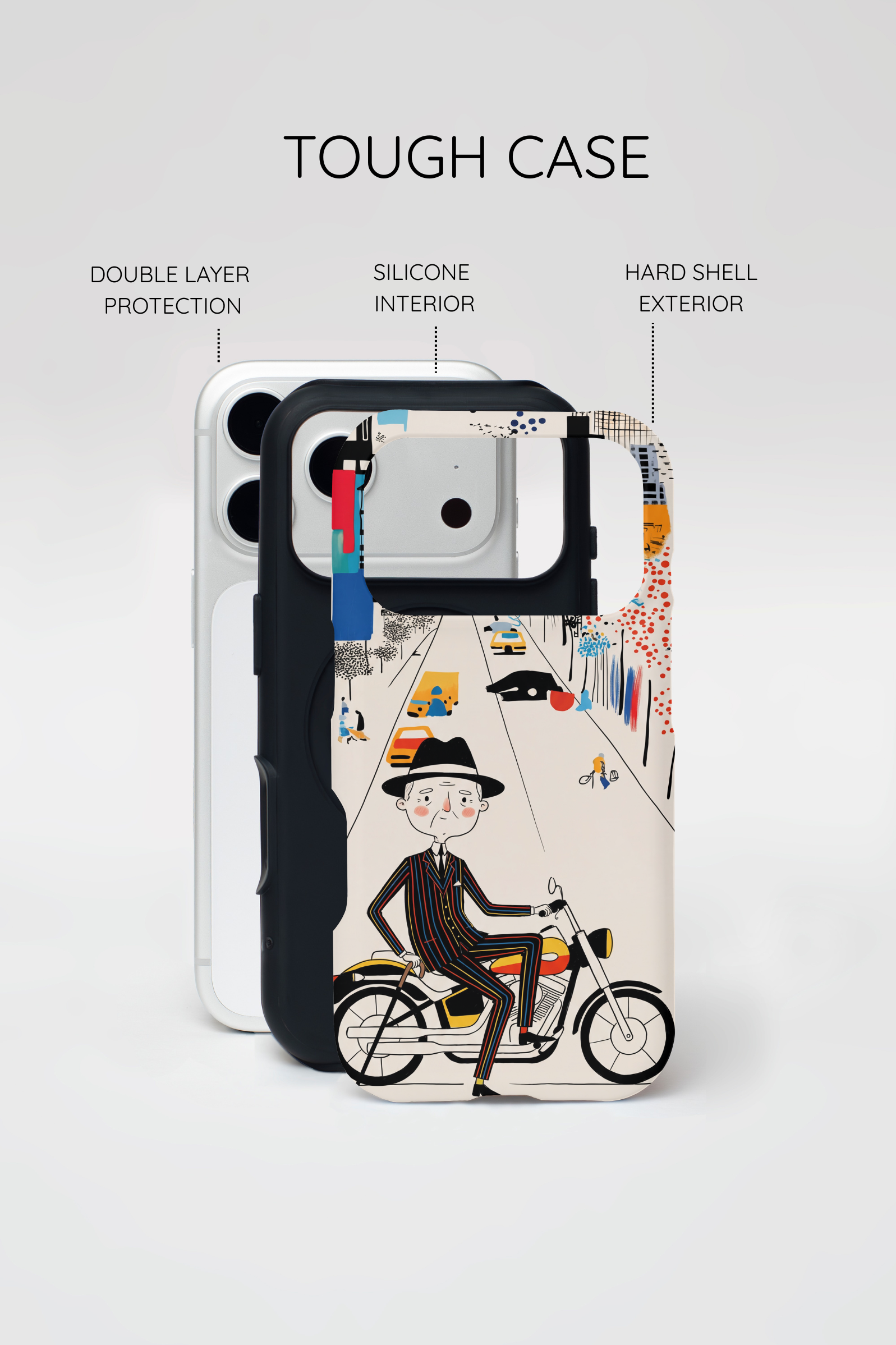 Vintage Grandpa Rider Motorcycle iPhone Case | Illustrated Cityscape