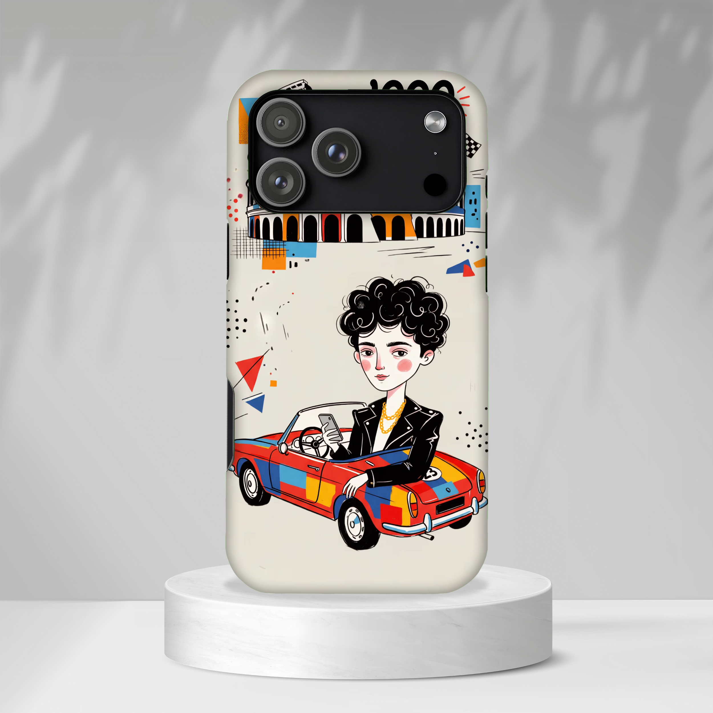 Retro Mille Miglia Car Illustration with Driver iPhone Case