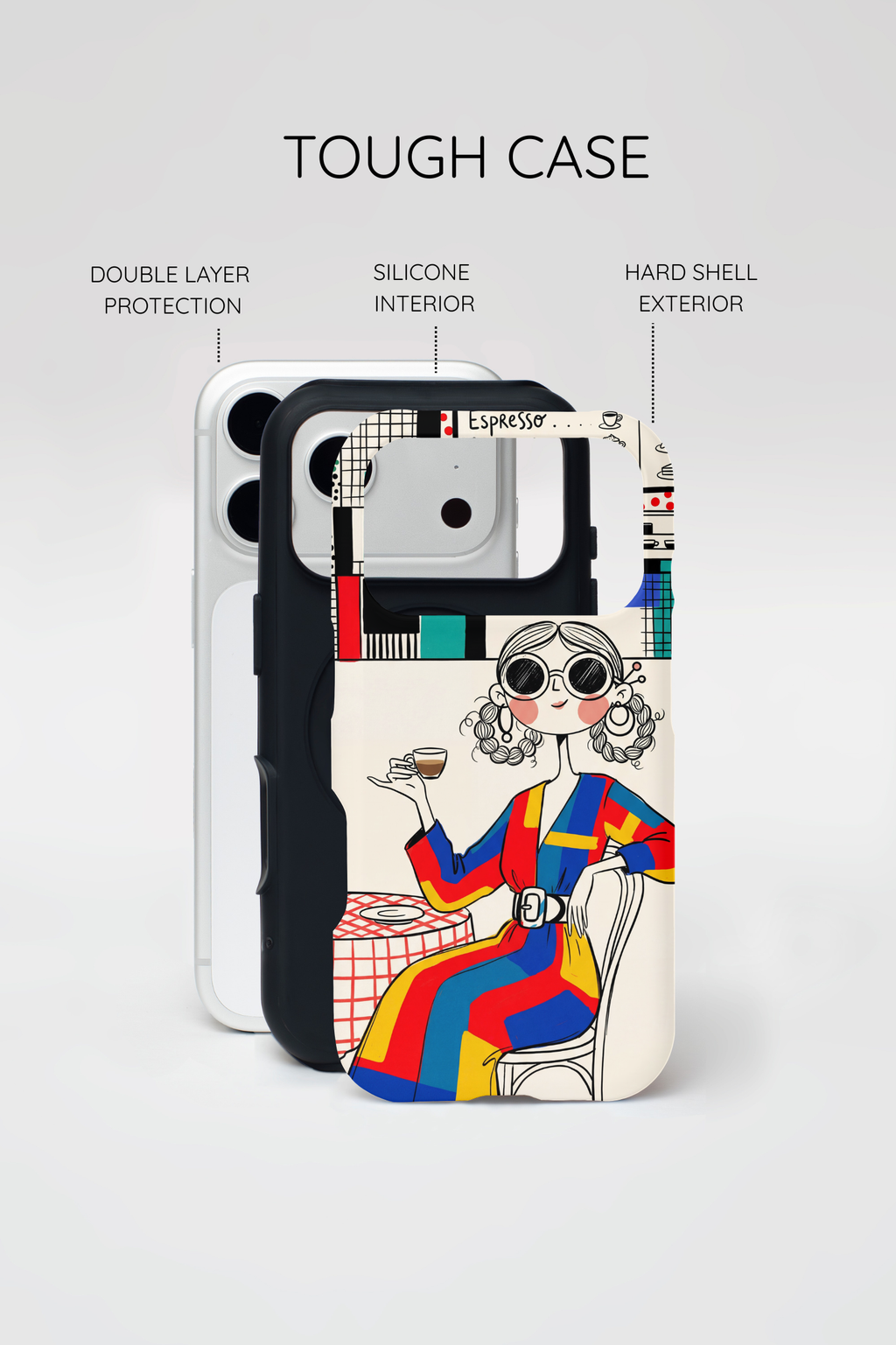 Retro Cafe iPhone Case | Colourful Chic Woman Illustration
