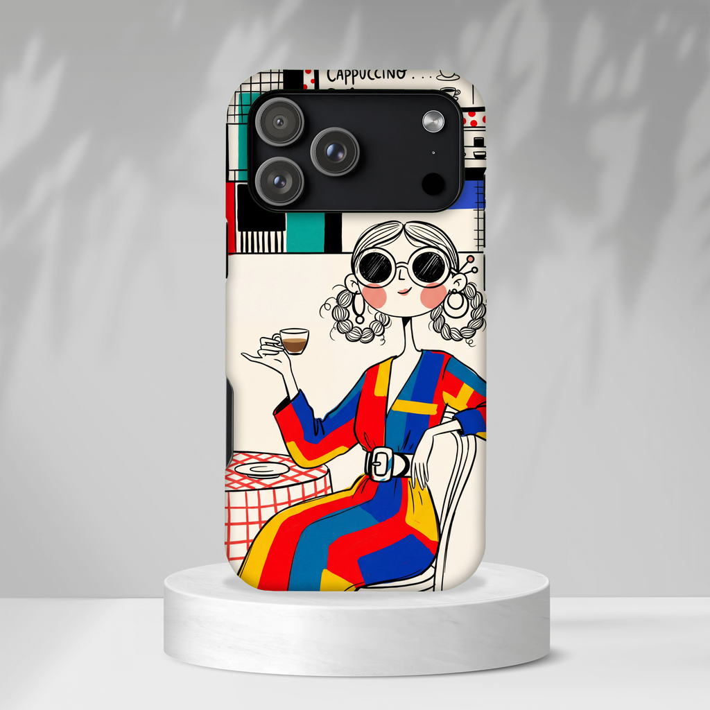 Retro Cafe iPhone Case | Colourful Chic Woman Illustration