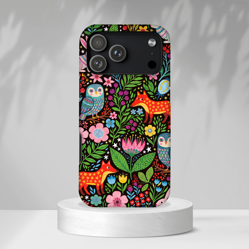 Floral Woodland iPhone Case | Colourful Fox & Owl Protective Cover