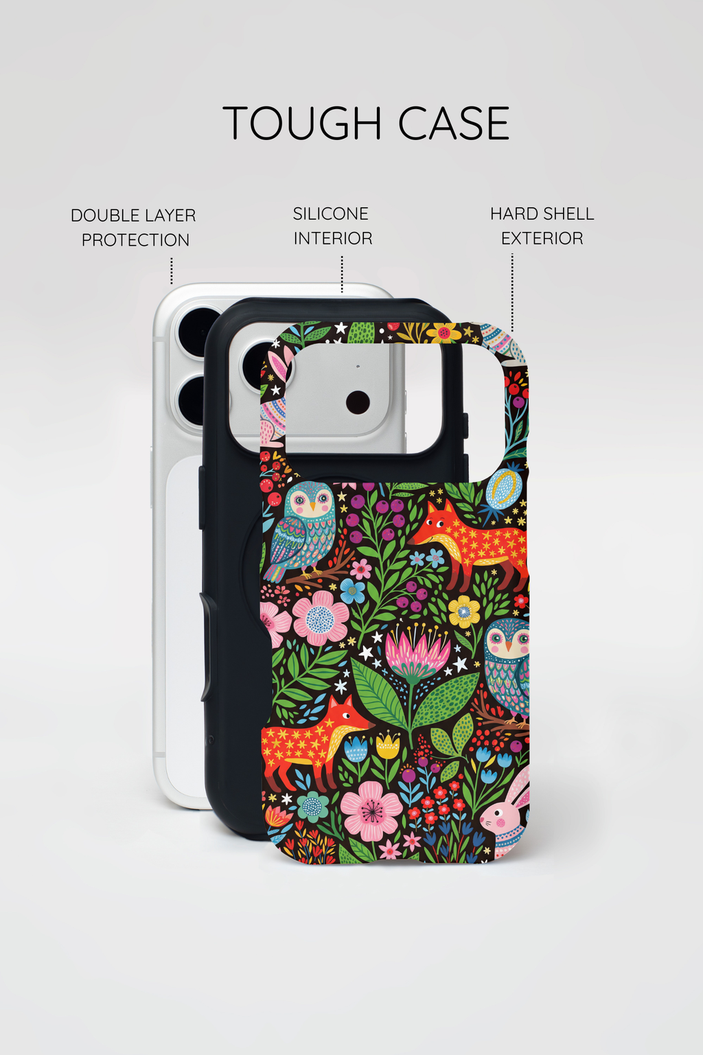 Floral Woodland iPhone Case | Colourful Fox & Owl Protective Cover
