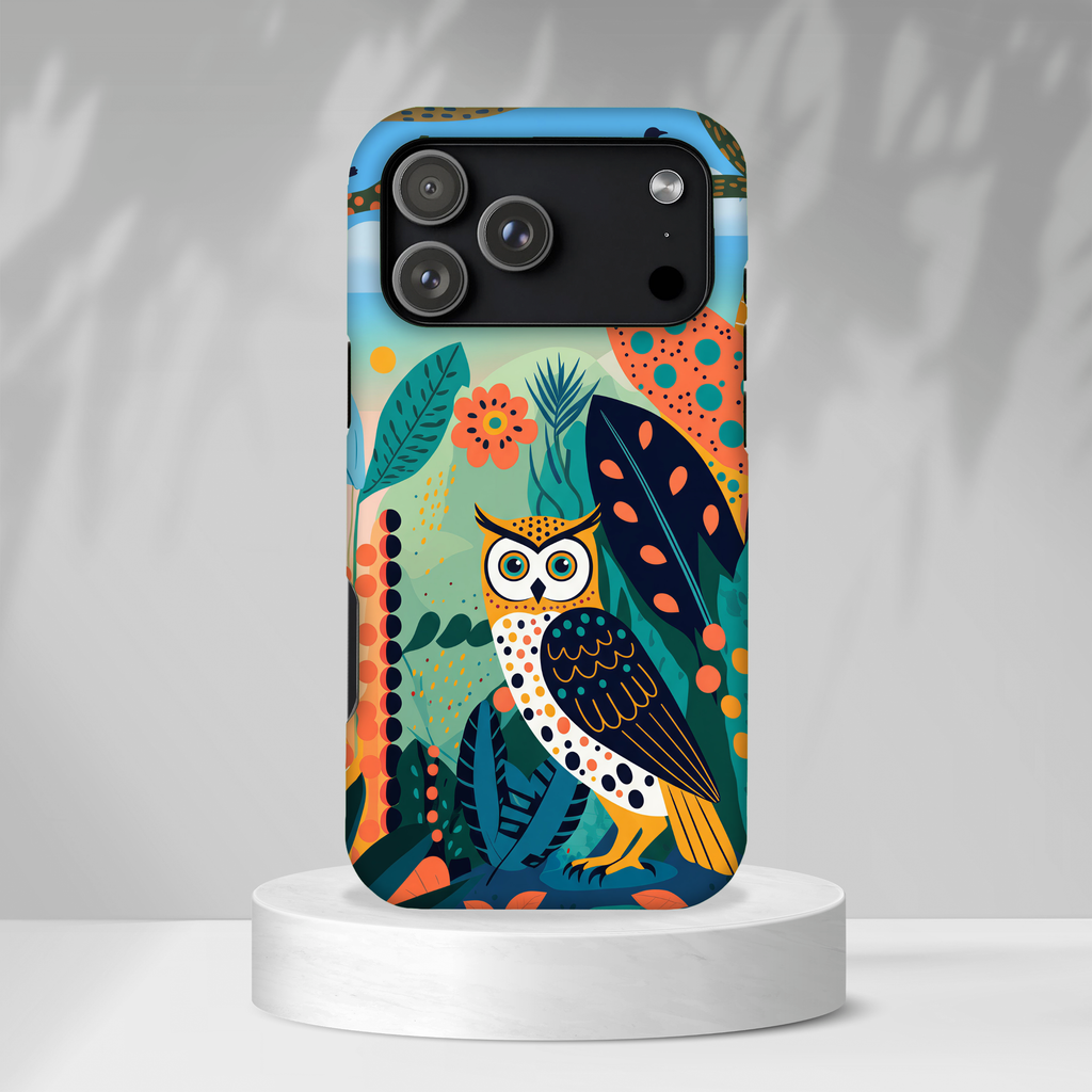Custodia iPhone Gufo Colorato con Motivo Botanico Forestale