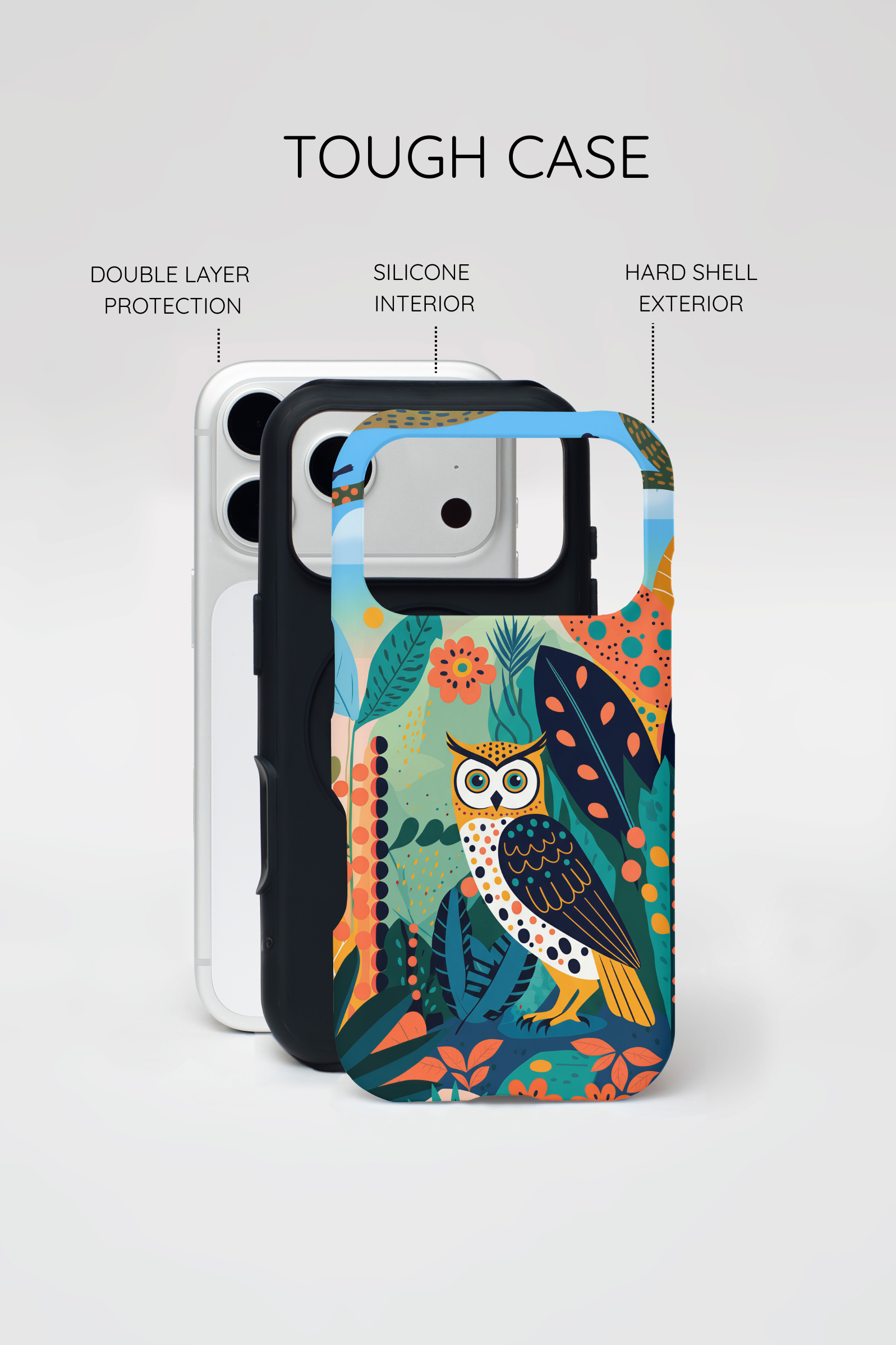 Custodia iPhone Gufo Colorato con Motivo Botanico Forestale