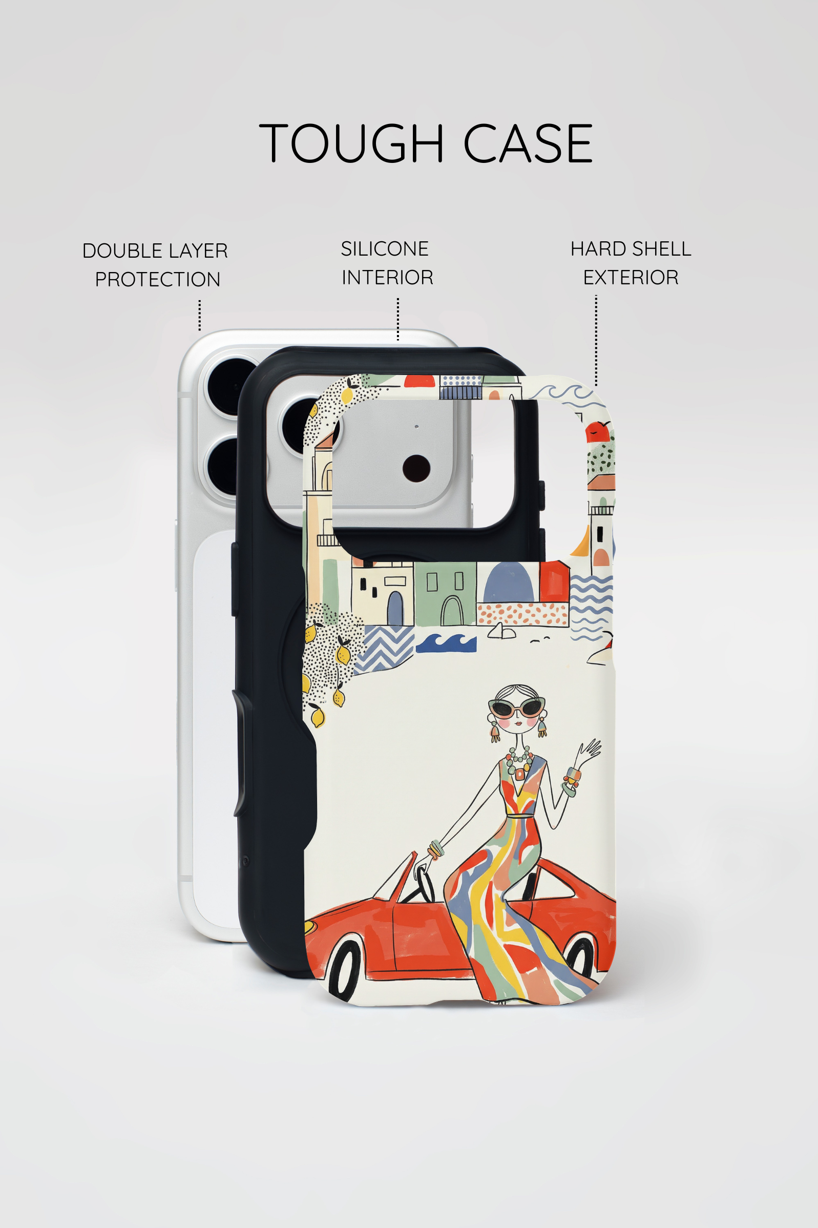 Stylish Riviera MagSafe iPhone Case | Chic Retro Woman in Convertible Design