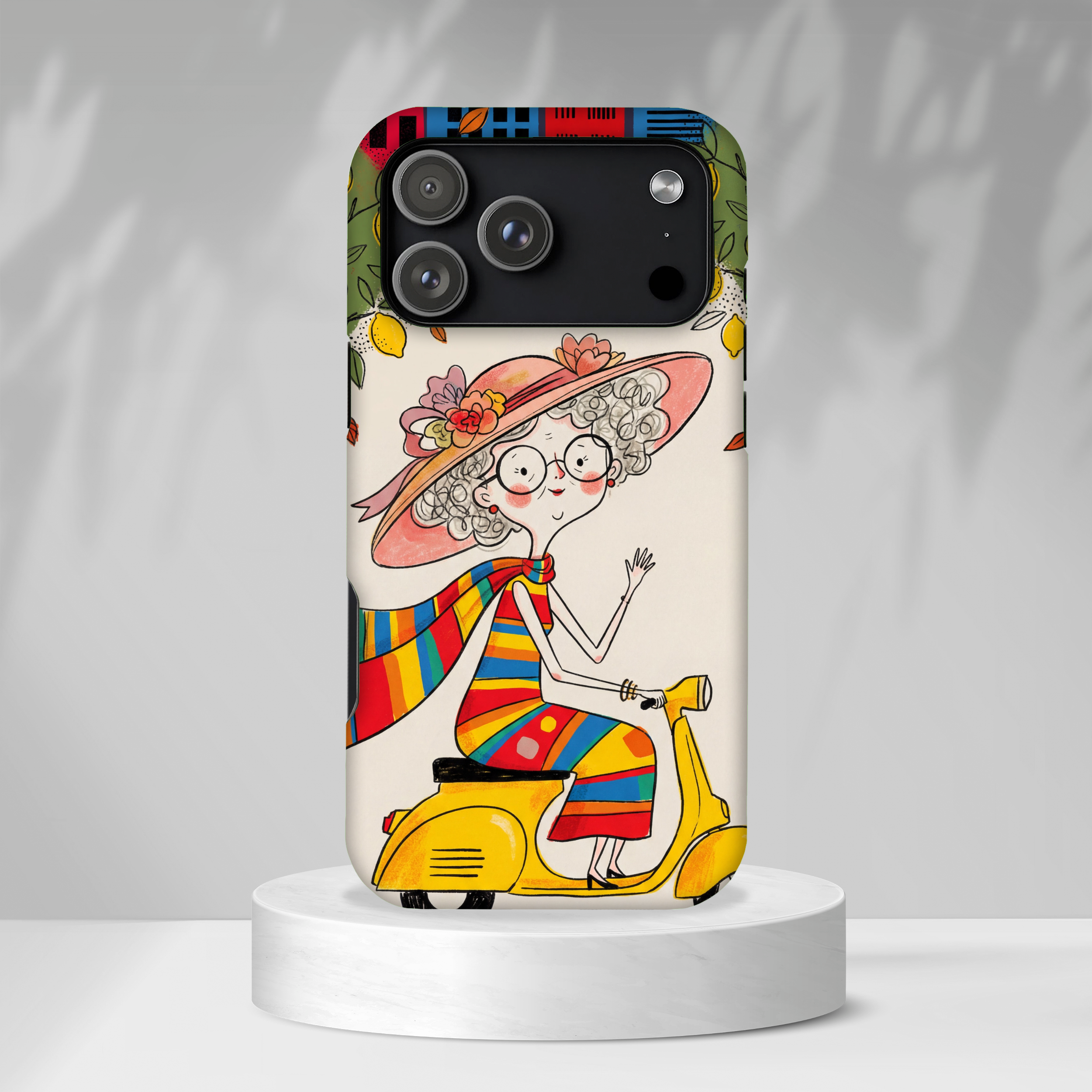 Vintage Scooter Granny MagSafe iPhone Case | Colourful Retro Elderly Lady Design