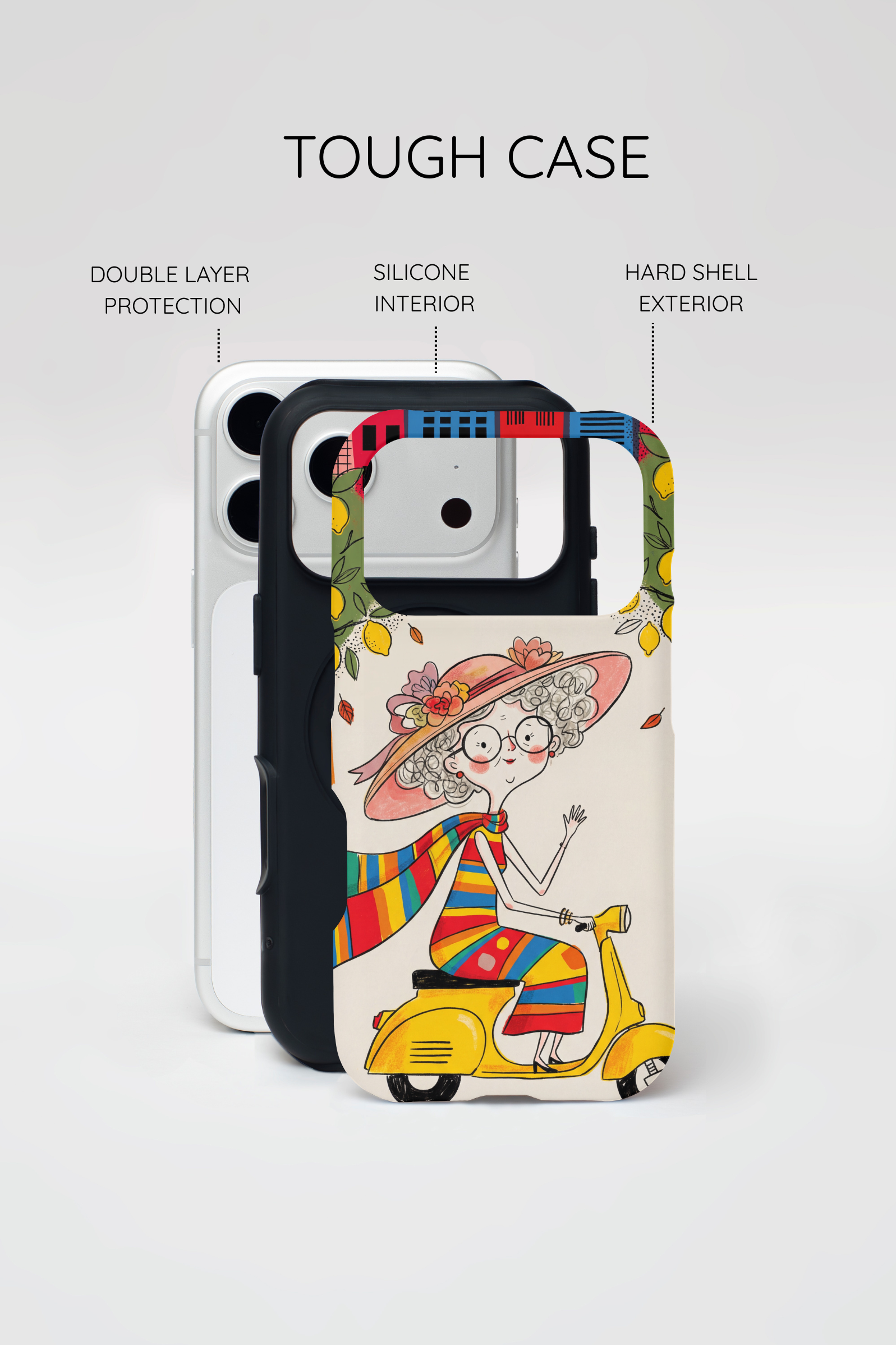 Vintage Scooter Granny MagSafe iPhone Case | Colourful Retro Elderly Lady Design