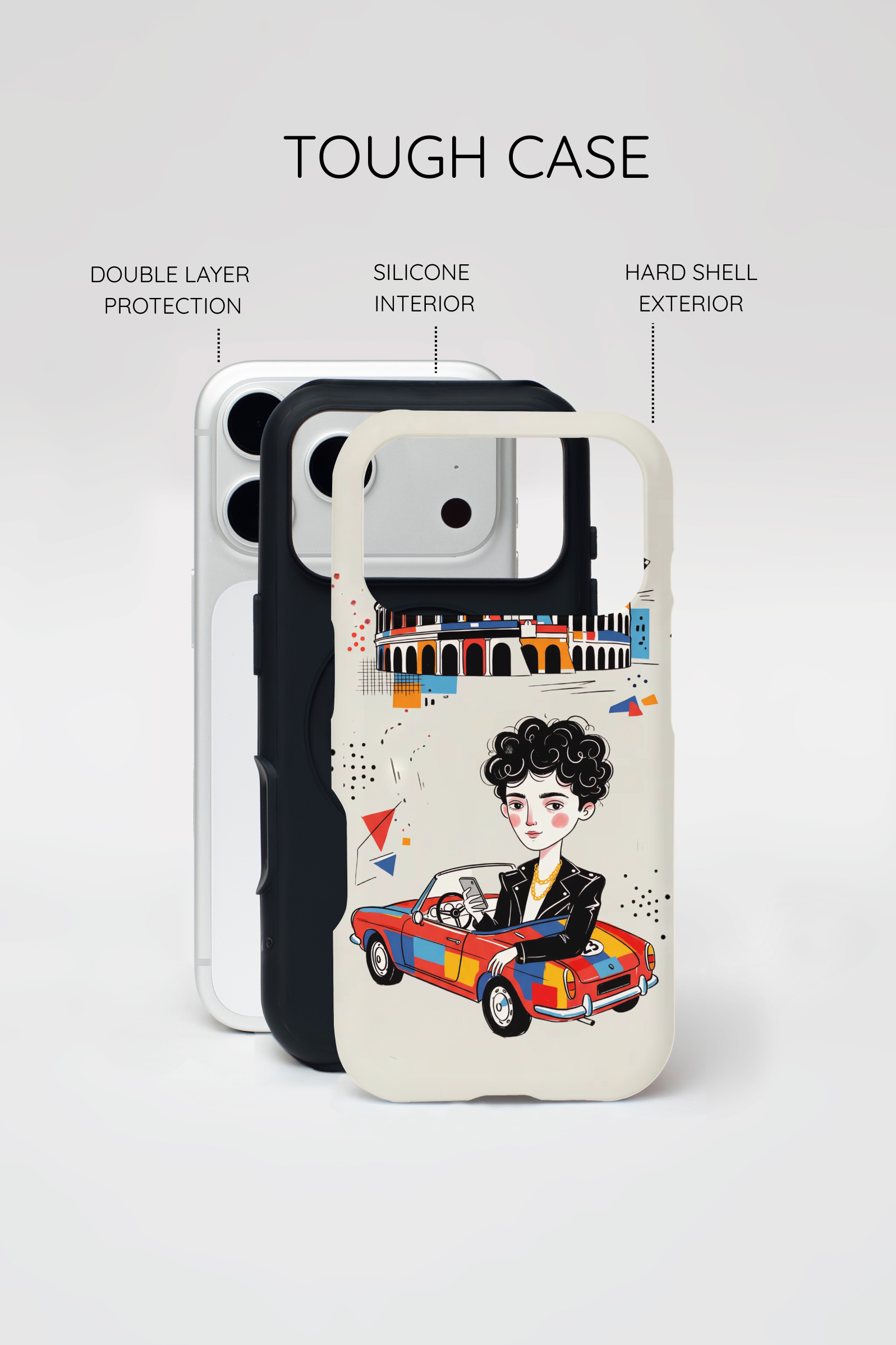 MagSafe iPhone Case | Retro Mille Miglia Car Illustration with Driver