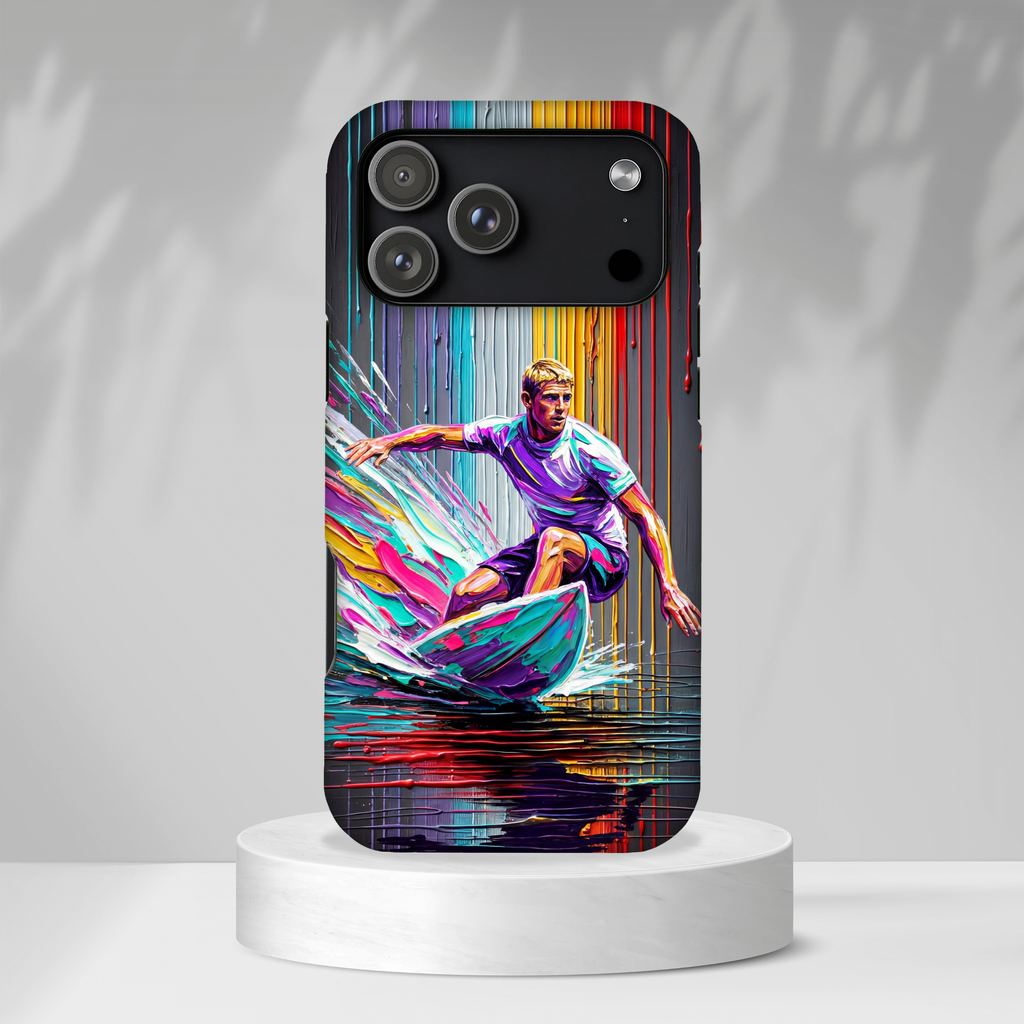 Surfing Art iPhone Case | Colourful Wave Surfer Protective Cover