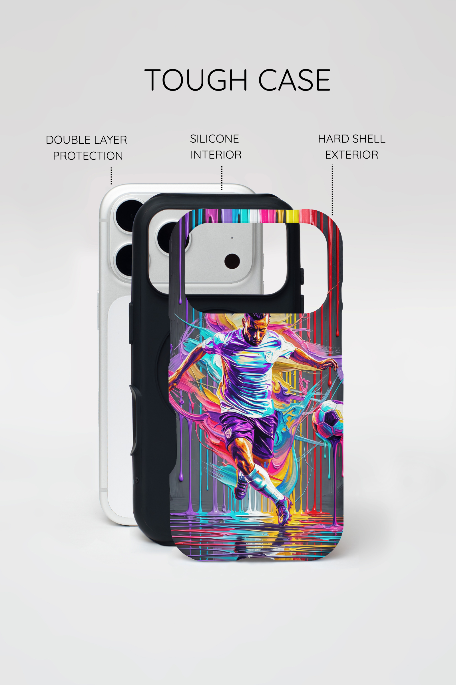 Soccer Player Neon Art MagSafe iPhone Case | Vibrant Football Kick Protective Cover