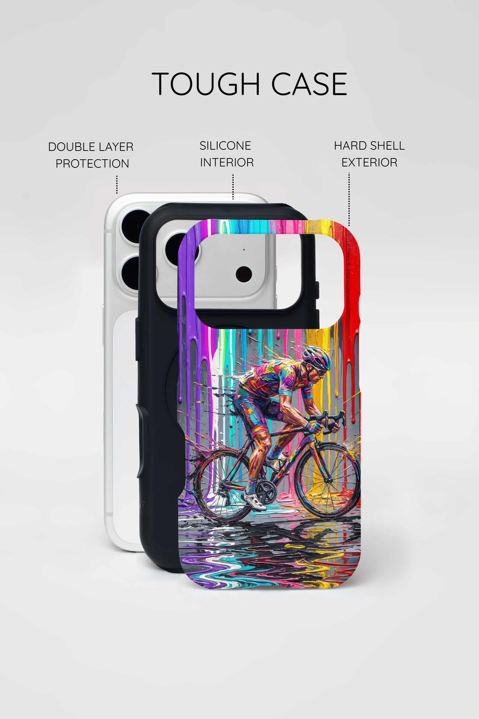 Cyclist Art MagSafe iPhone Case | Colourful Drip Painting Tough Cases