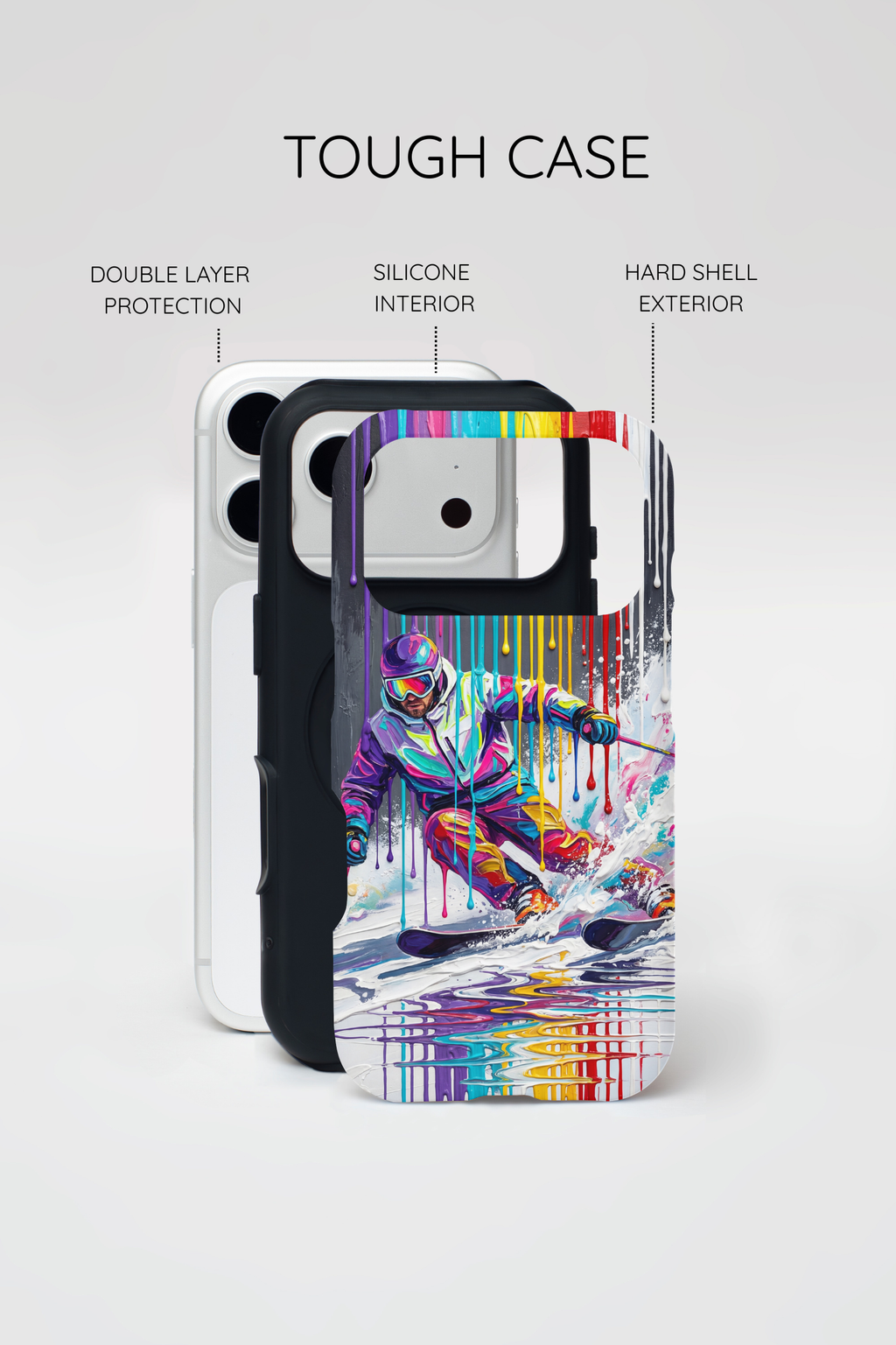 Colourful Skiing Drip Art Tough MagSafe iPhone Case