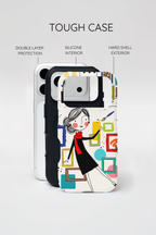 Cover per iPhone con illustrazione di galleria d'arte | Design con donna e cornici carine