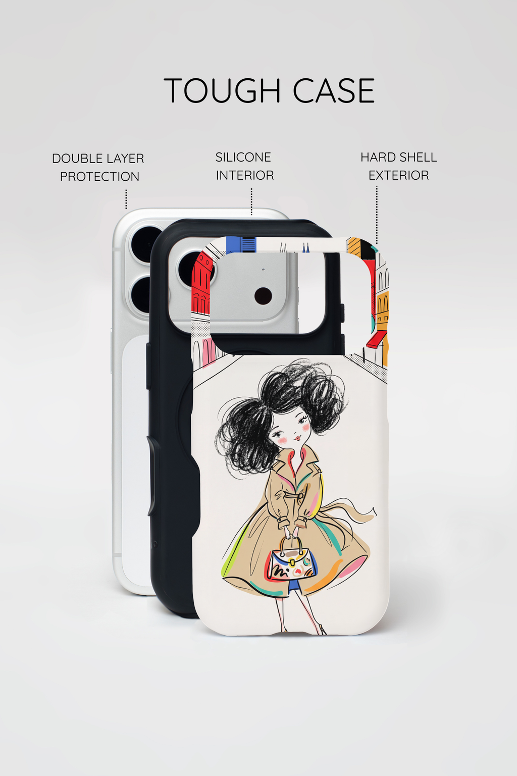 Illustrated Trench Coat Fashion Chic City Girl iPhone Case