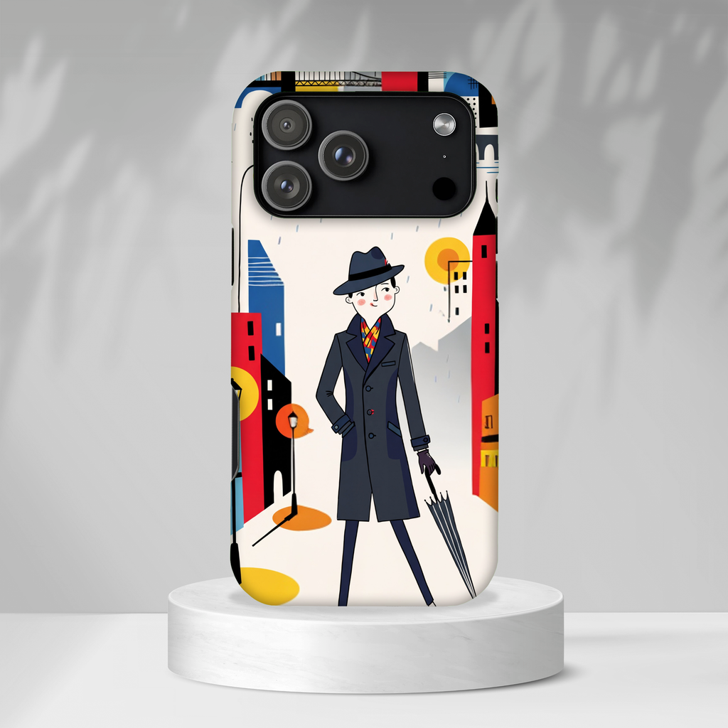 Retro Gentleman in Cityscape Illustration iPhone Case