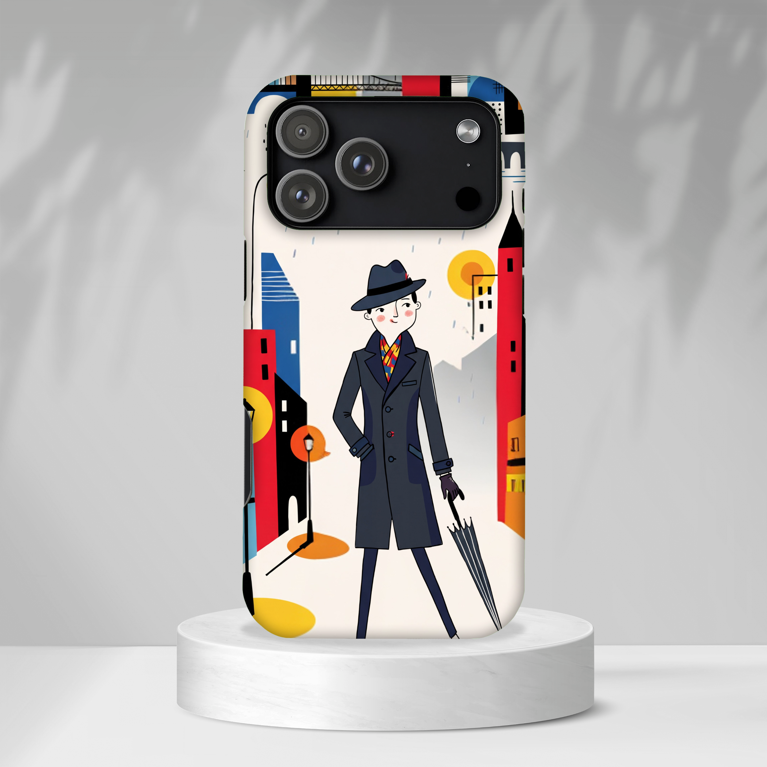 Retro Gentleman in Cityscape Illustration iPhone Case