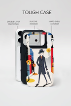 Retro Gentleman in Cityscape Illustration iPhone Case