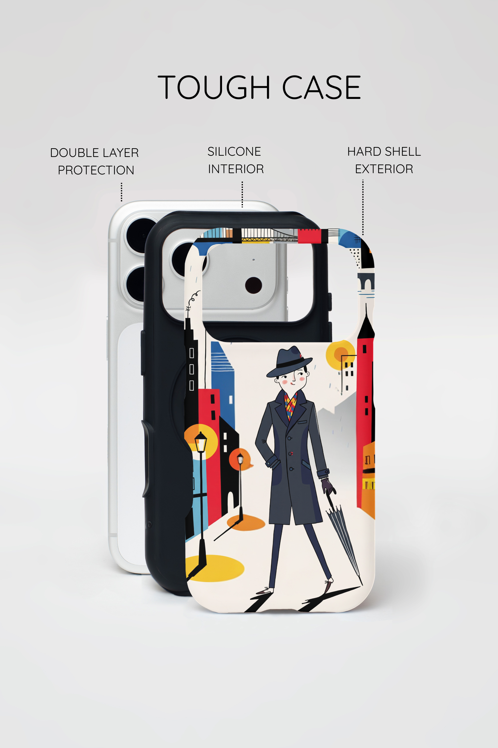 Retro Gentleman in Cityscape Illustration iPhone Case