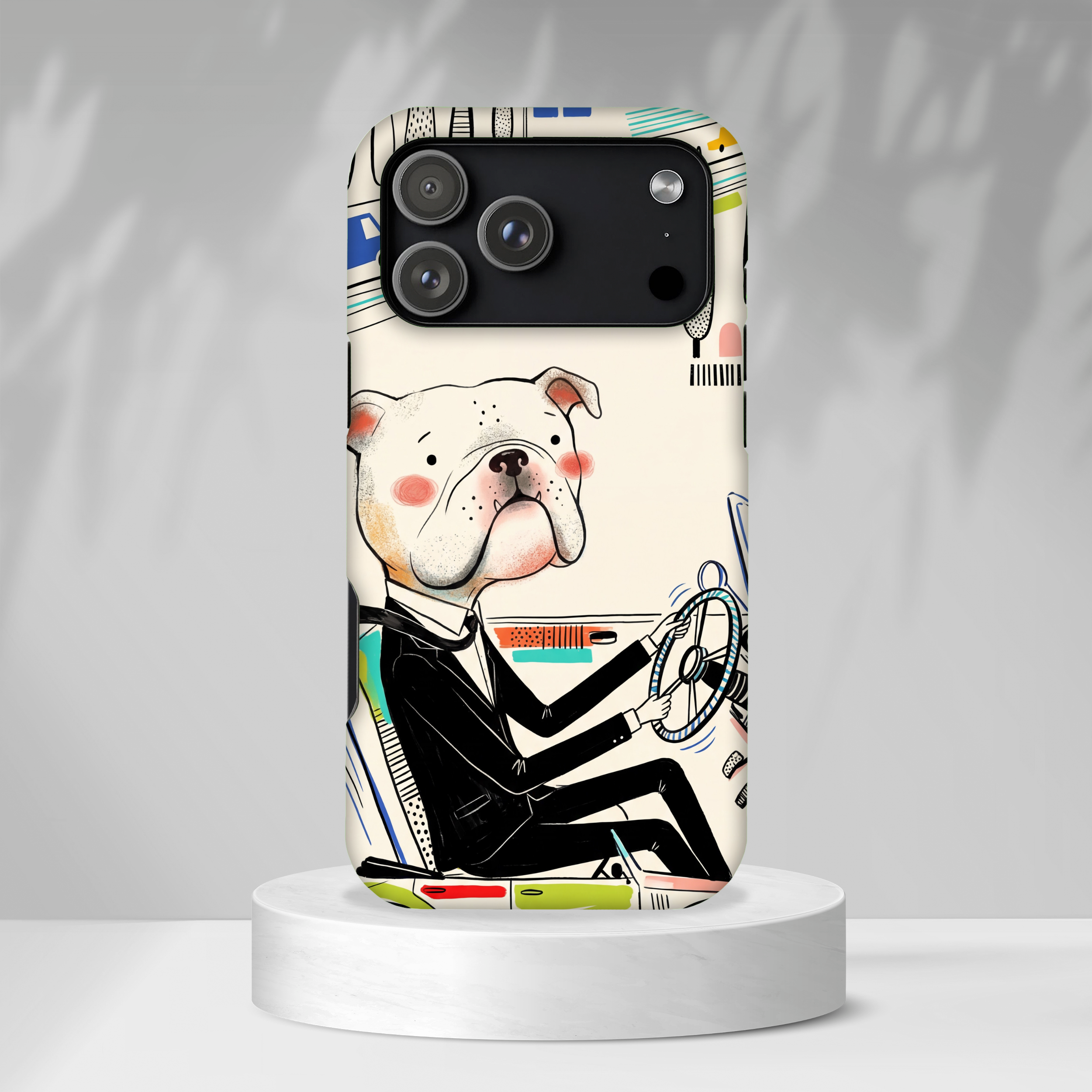 Bulldog Driver iPhone Case | Cute Retro Dog Illustration