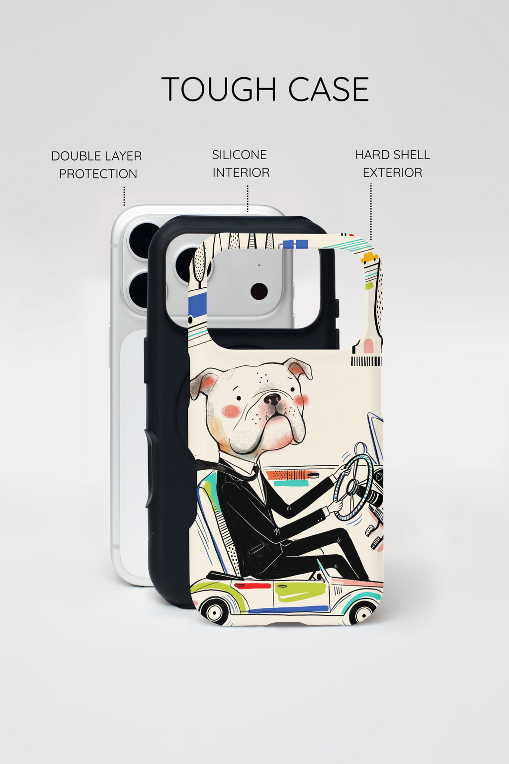 Bulldog Driver iPhone Case | Cute Retro Dog Illustration