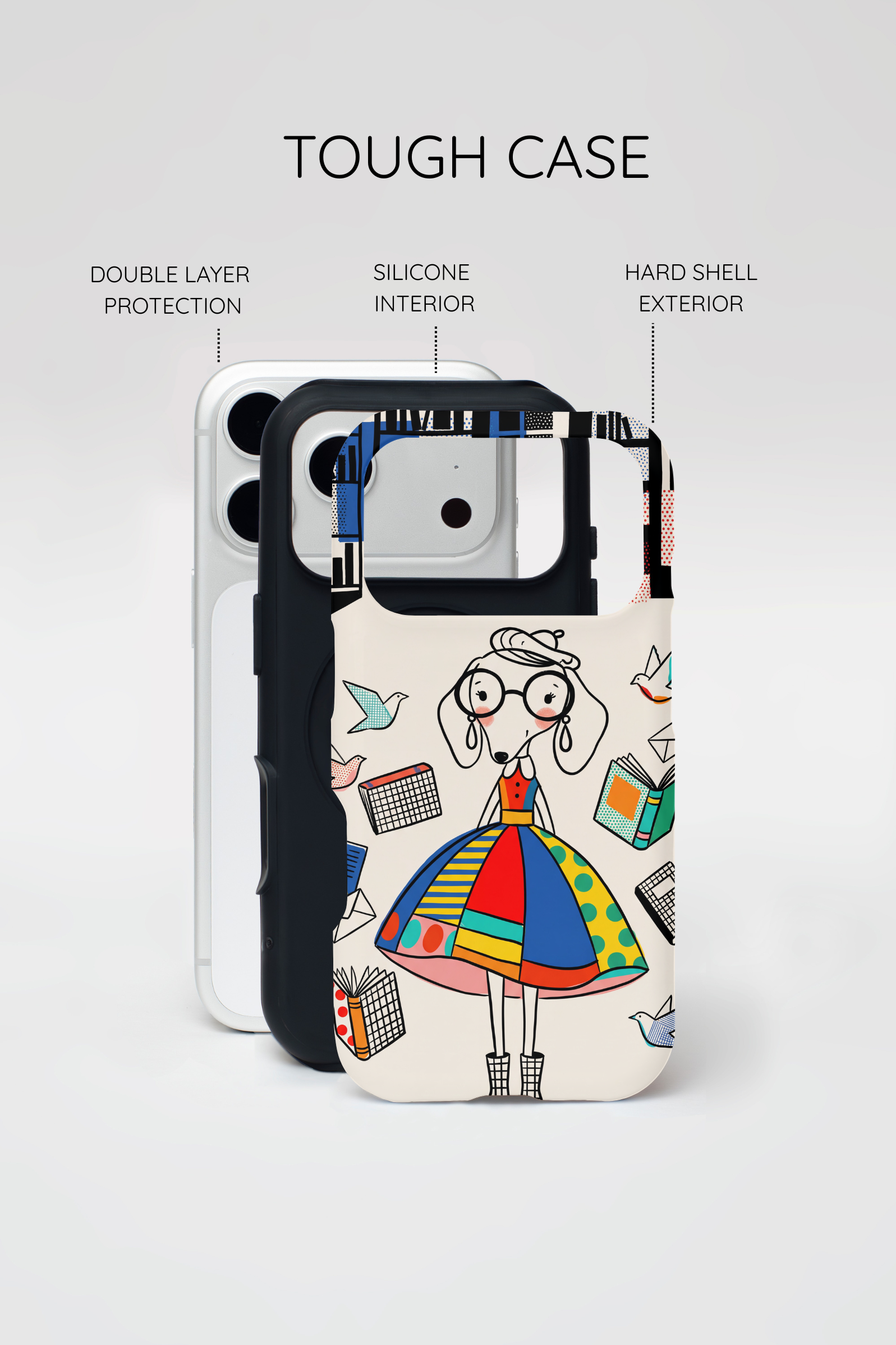 Cute Dachshund Dog Illustration iPhone Case | Colorful Whimsical Book & Bird Design