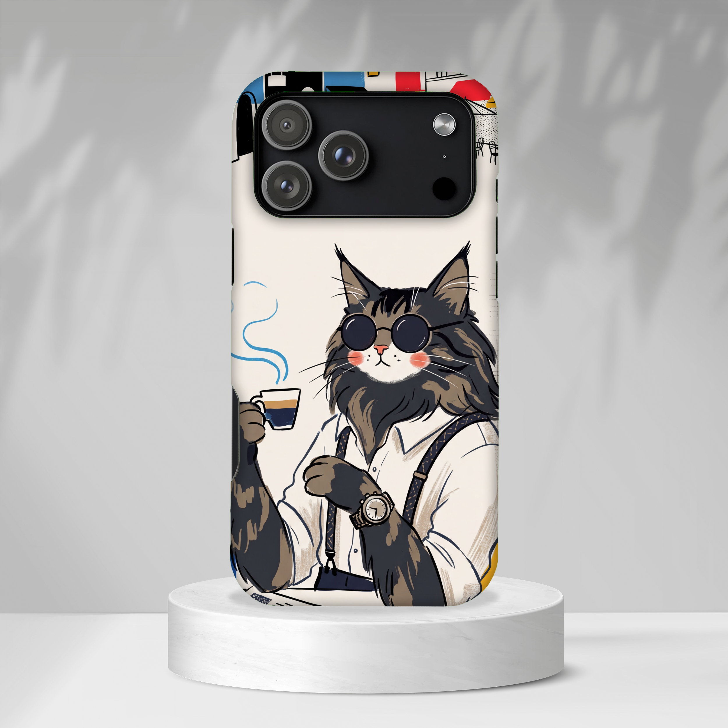 Cat Barista iPhone Case | Cool Cat in Sunglasses Coffee Shop Design