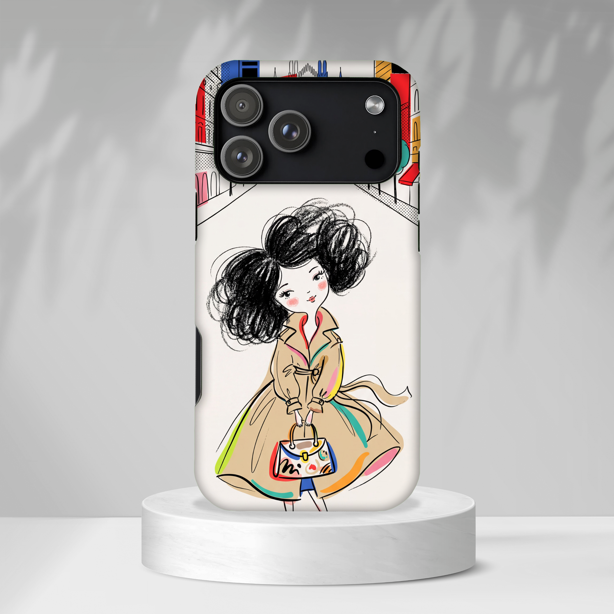 Illustrated Trench Coat Fashion Chic City Girl MagSafe iPhone Case