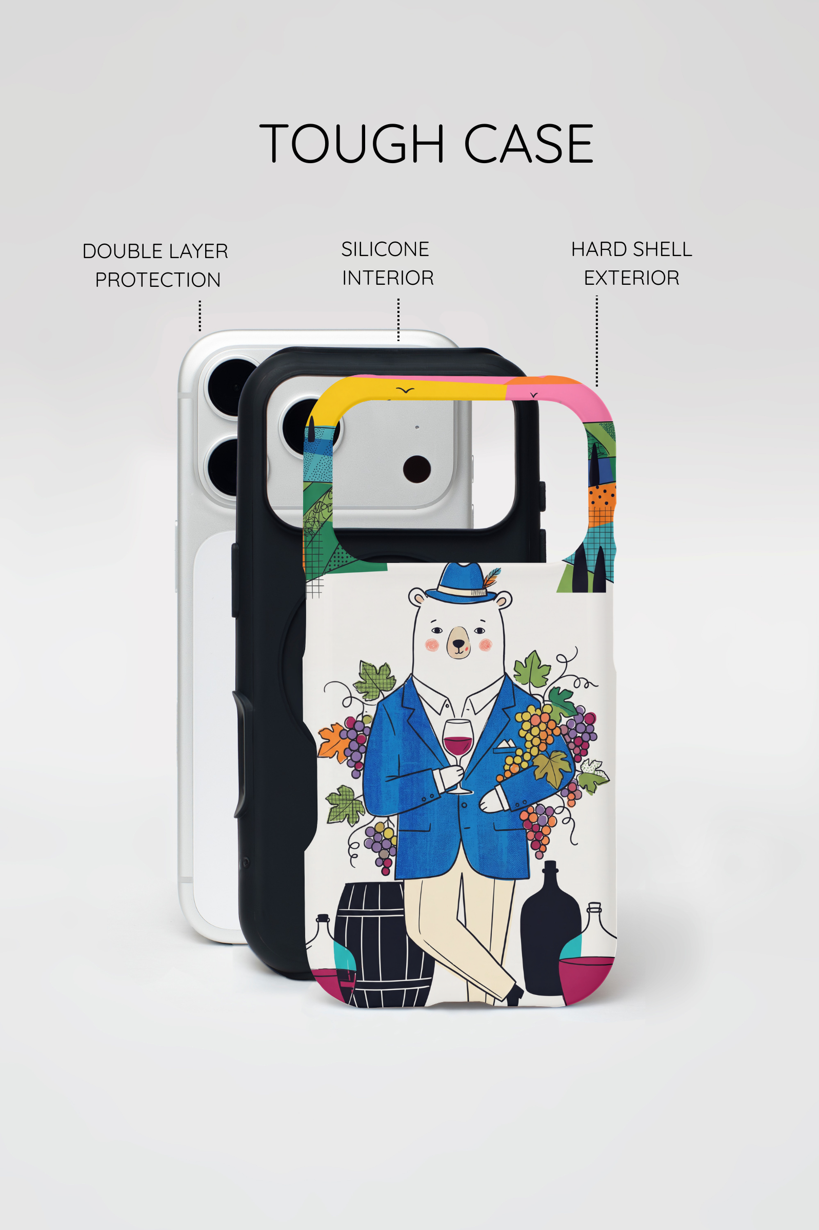 Dapper Polar Bear Wine Lover Illustrated Protective MagSafe iPhone Case