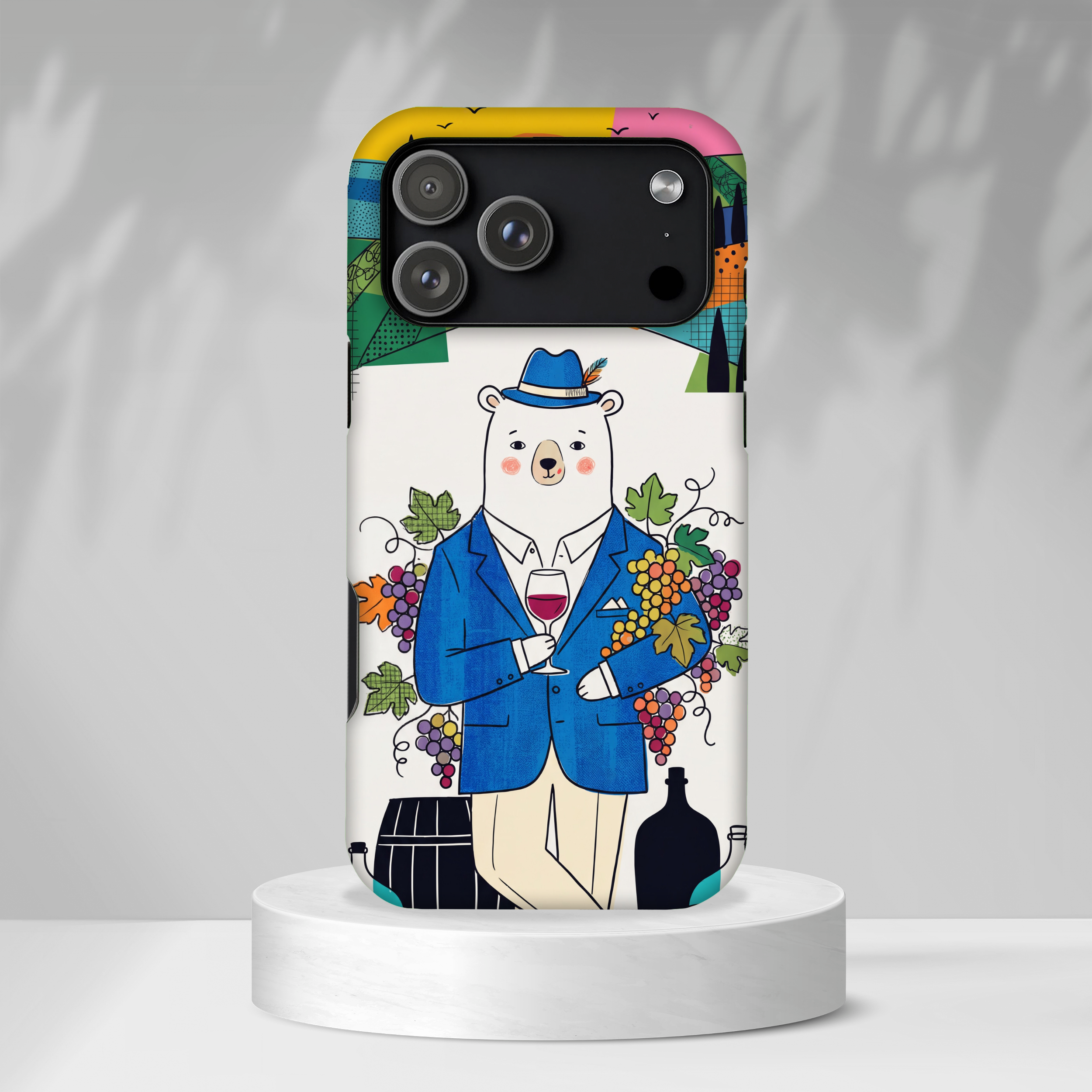 Dapper Polar Bear Wine Lover Illustrated Protective MagSafe iPhone Case