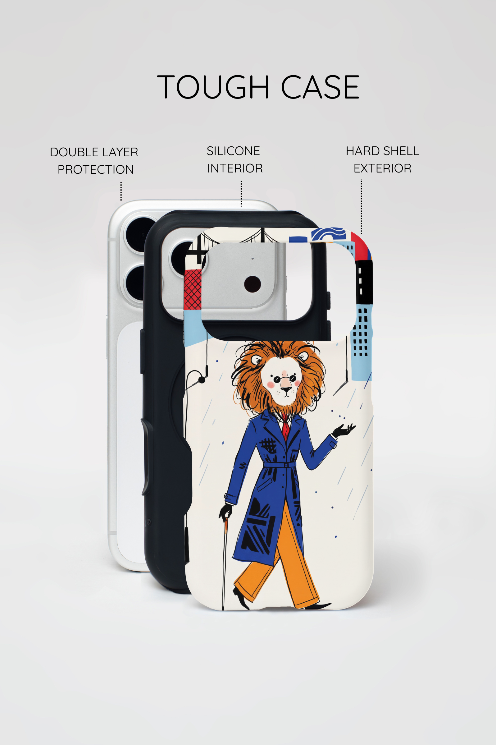 Lion Gentleman MagSafe iPhone Case | Dapper Lion in City Rain