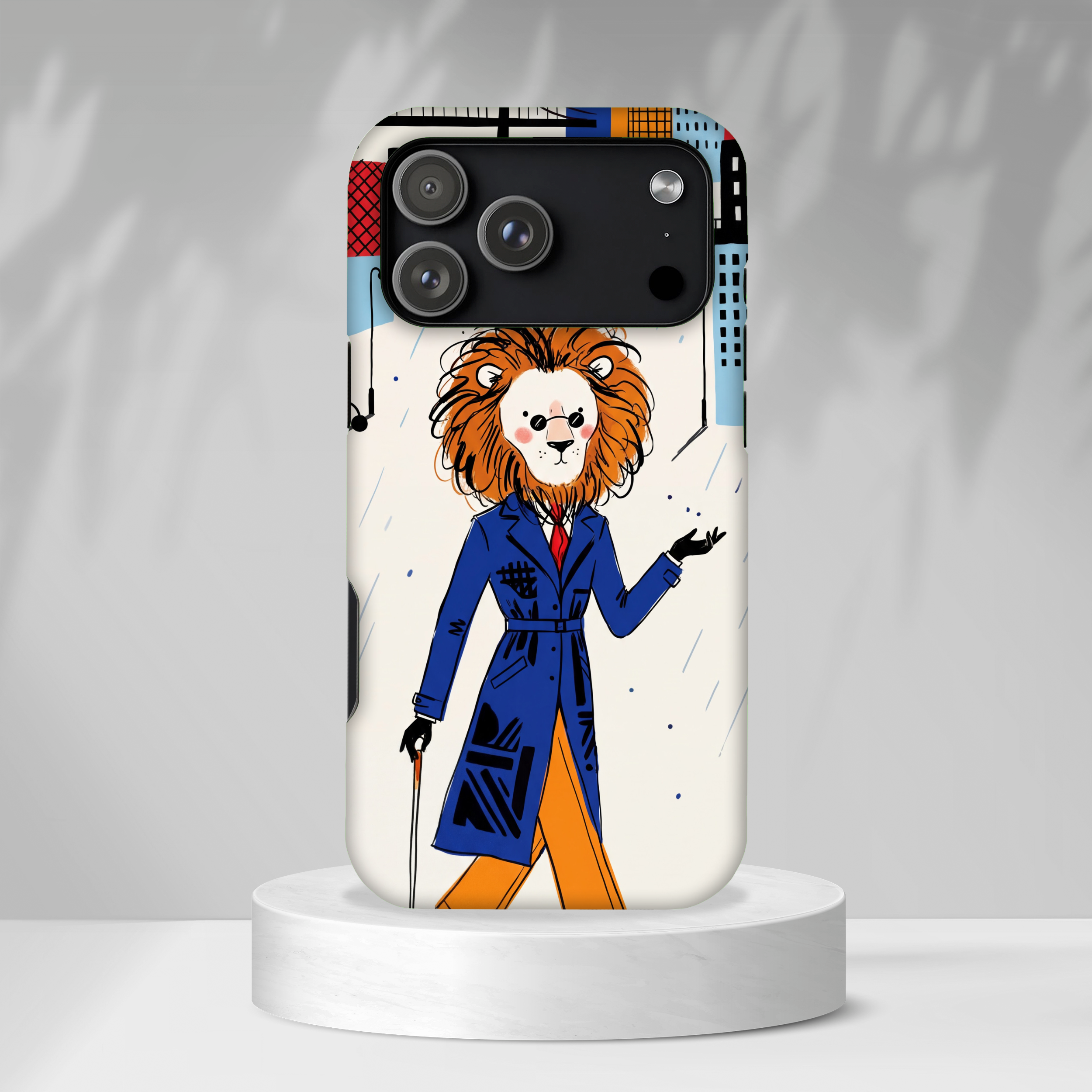 Lion Gentleman MagSafe iPhone Case | Dapper Lion in City Rain