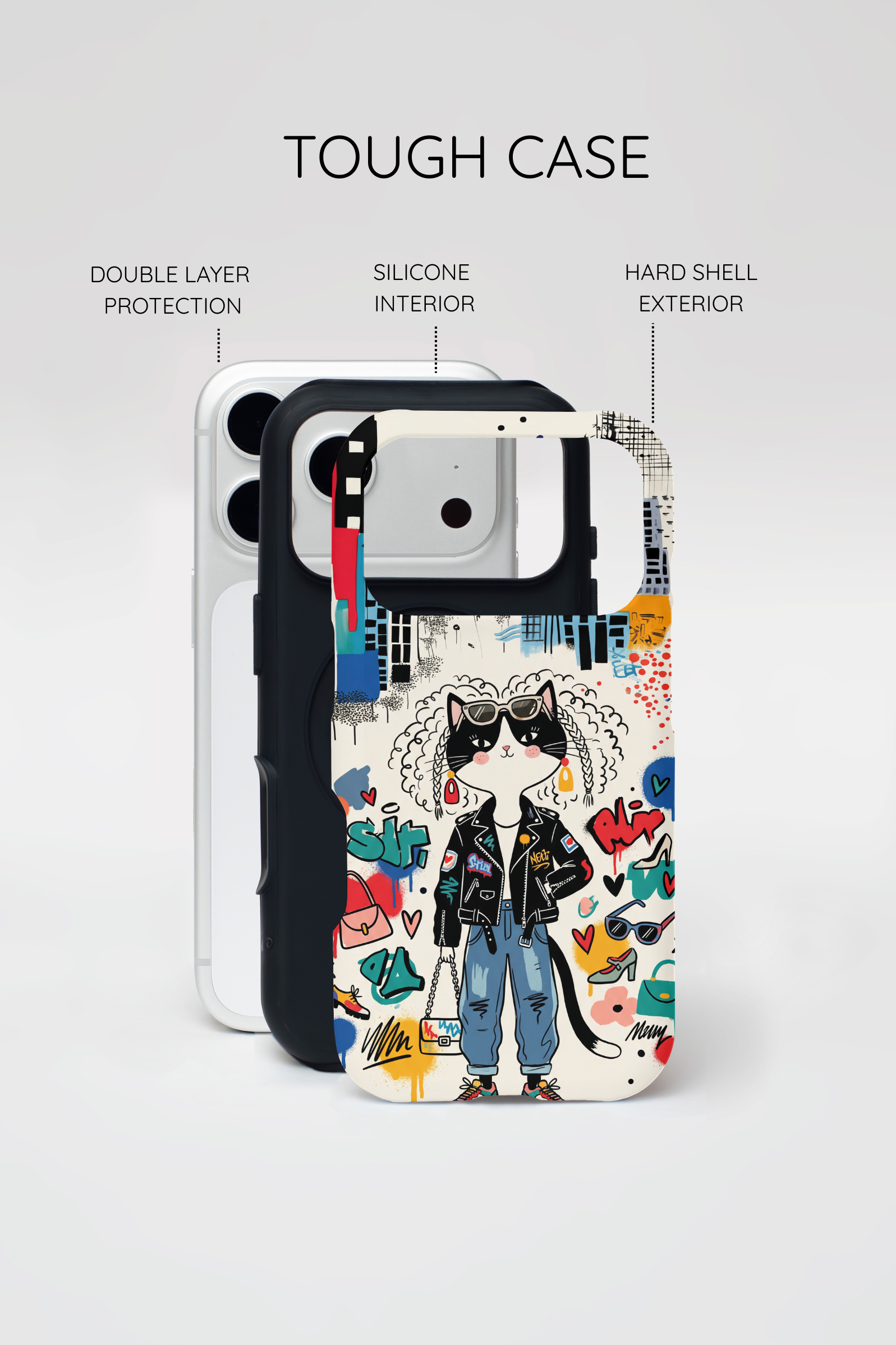 Punk City Cat Graffiti Design MagSafe iPhone Case