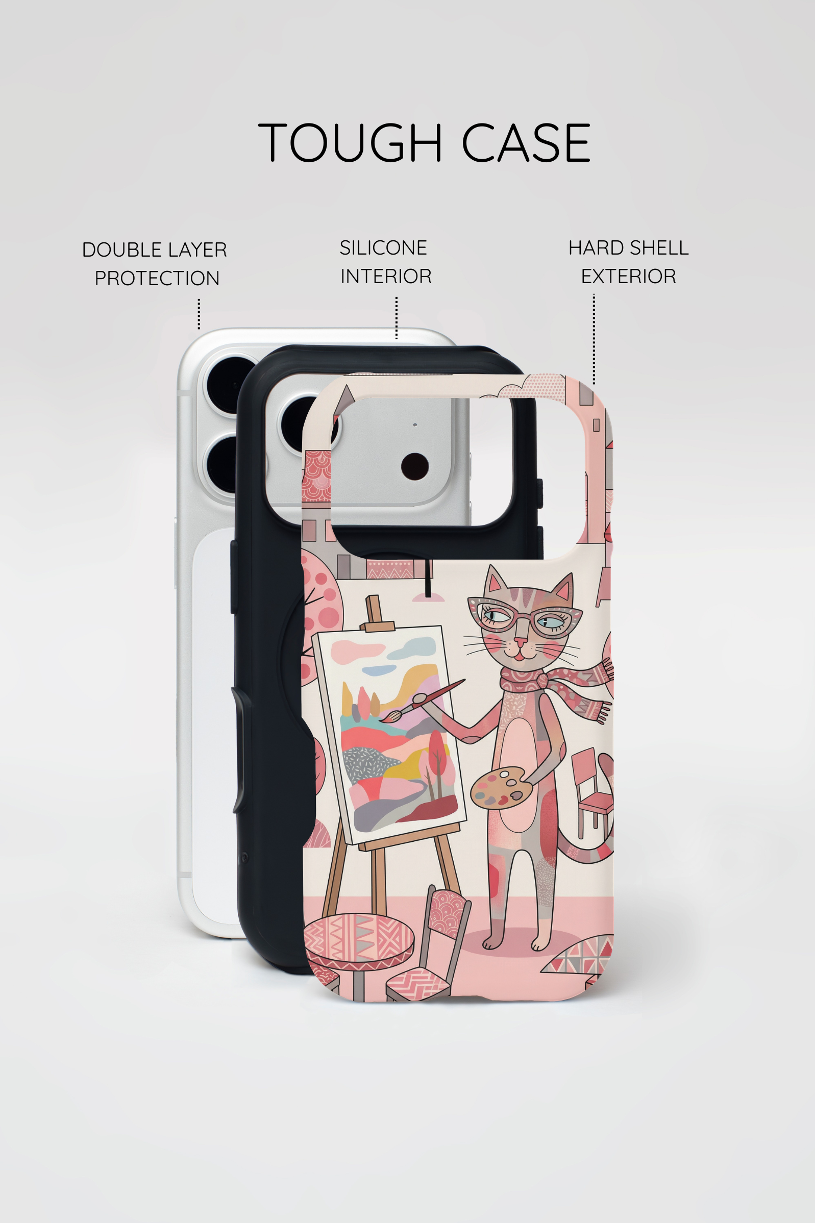 Artistic Cat MagSafe iPhone Case | Painter Kitty Illustration Tough Case