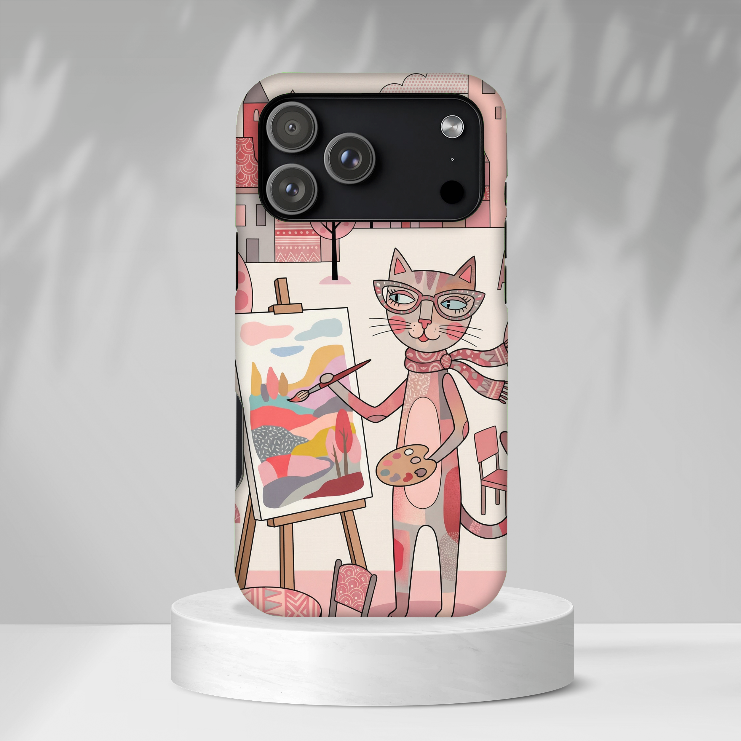 Artistic Cat MagSafe iPhone Case | Painter Kitty Illustration Tough Case