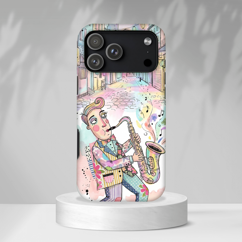 Custodia iPhone Sassofonista | Illustrazione Jazz Pastello